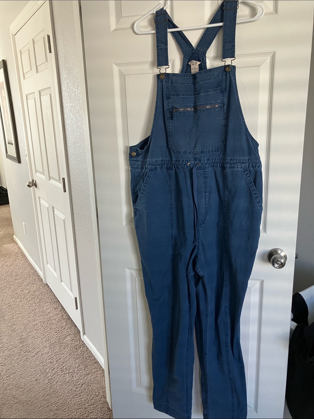 Duluth Trading Co Indigo Denim Women's Overalls with a cinch waist
